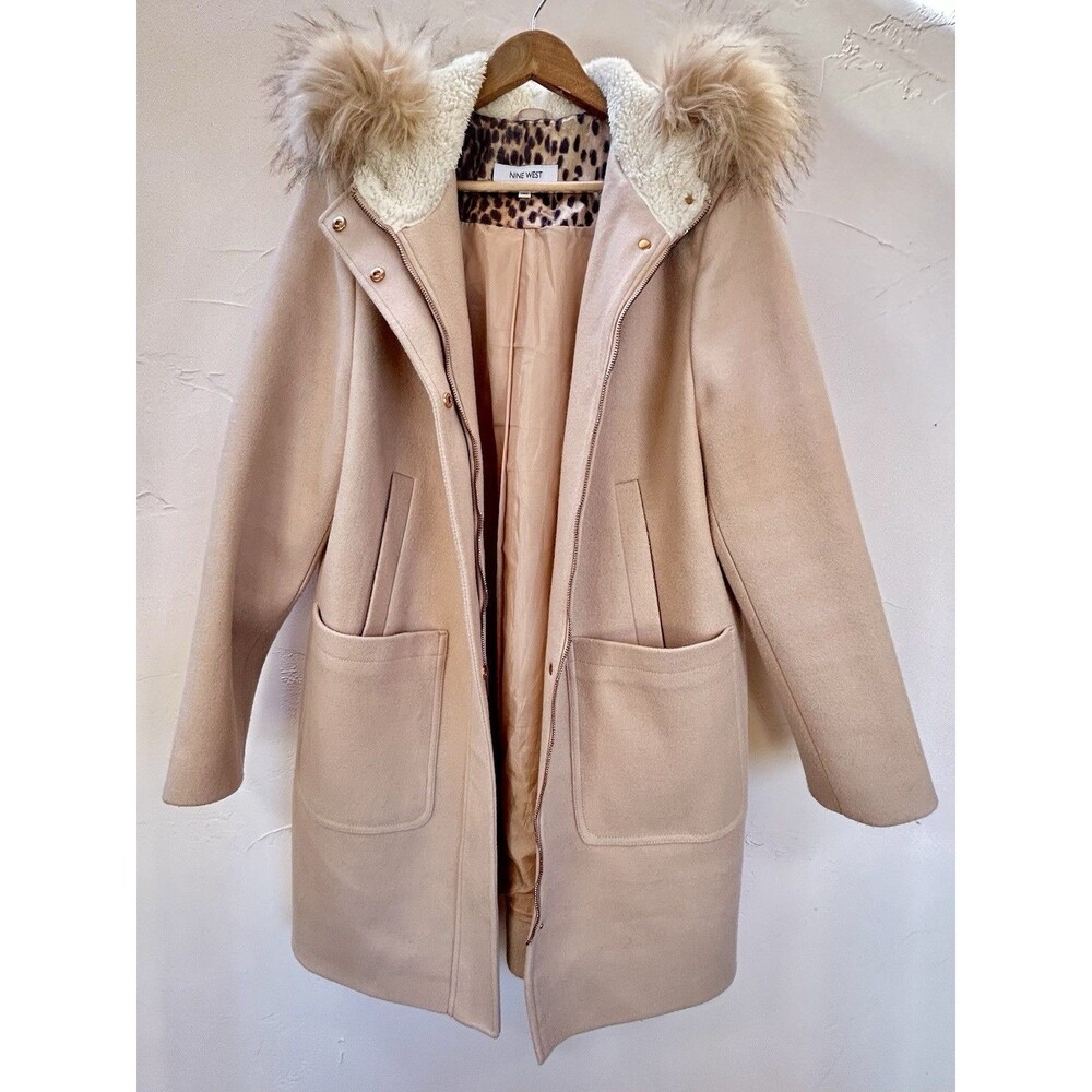 Nine West Parka Coat Jacket Faux Fur Trim Hood Pinkish-Beige Women's XL